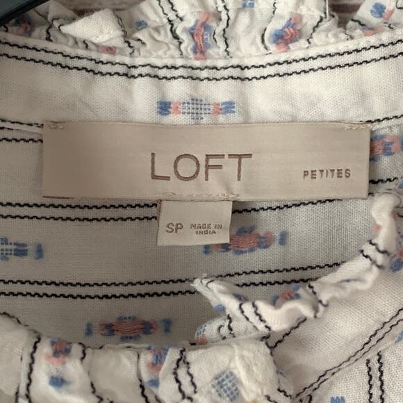 LOFT Petites White Striped Pink and Country Blue Blouse Button Up Size SP - Picture 9 of 16